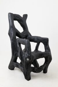 Brutalist Sculptural Armchair, Solid Burnt Oak Wood, Organic, gallery view 11