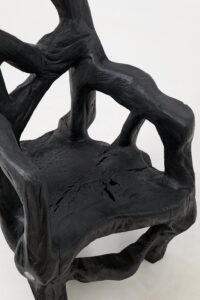 Brutalist Sculptural Armchair, Solid Burnt Oak Wood, Organic, gallery view 13