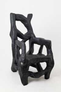 Brutalist Sculptural Armchair, Solid Burnt Oak Wood, Organic, gallery view 14