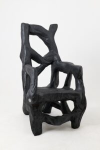 Brutalist Sculptural Armchair, Solid Burnt Oak Wood, Organic, gallery view 15