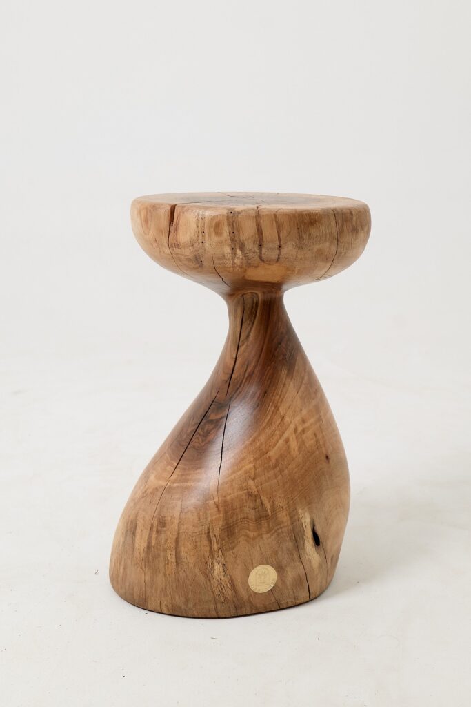 Sculptural Side Table, Stool, Solid Wood, Walnut, Contemporary Design, Logniture