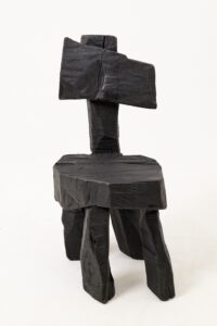 Brutalist Sculptural Chair, Carved, Solid Wood, Oak, Black, Rustic, Logniture, main view