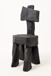 Brutalist Sculptural Chair, Carved, Solid Wood, Oak, Black, Rustic, Logniture, gallery view 3