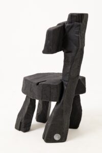 Brutalist Sculptural Chair, Carved, Solid Wood, Oak, Black, Rustic, Logniture, gallery view 6
