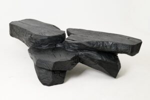 Sculptural Coffee Table, Rustic, Burnt Black Wood, Carved, Handmade, gallery view 3