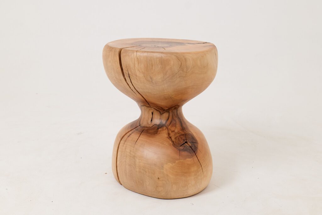 Sculptural Side Table, Stool, Solid Wood, Walnut, Contemporary Design