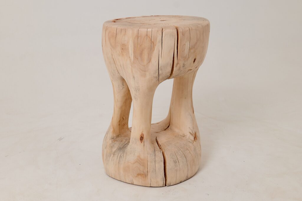 Sculptural Side Table, Stool, Solid Wood, Contemporary Design