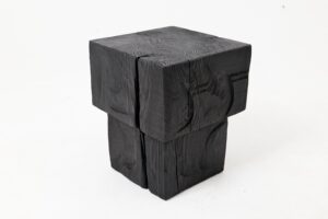 Sculptural Hardwood Side Table, Stool, Charred Wood, Hand-Carved, gallery view 2
