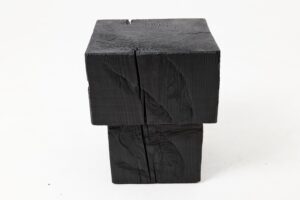 Sculptural Hardwood Side Table, Stool, Charred Wood, Hand-Carved, gallery view 4