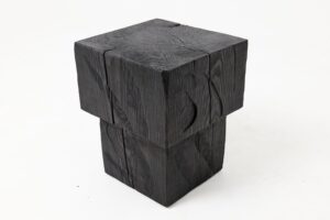 Sculptural Hardwood Side Table, Stool, Charred Wood, Hand-Carved, gallery view 5
