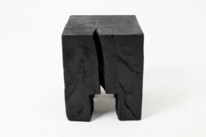 Sculptural Hardwood Side Table, Stool, Charred Wood, Hand-Carved, gallery view 3