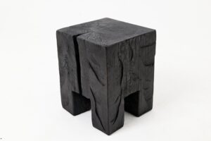Sculptural Hardwood Side Table, Stool, Charred Wood, Hand-Carved, gallery view 4