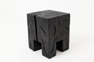 Sculptural Hardwood Side Table, Stool, Charred Wood, Hand-Carved, gallery view 5
