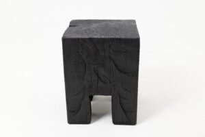 Sculptural Hardwood Side Table, Stool, Charred Wood, Hand-Carved, gallery view 6