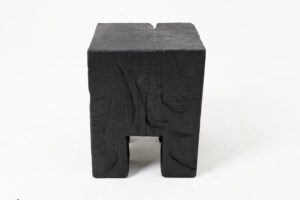 Sculptural Hardwood Side Table, Stool, Charred Wood, Hand-Carved, gallery view 8