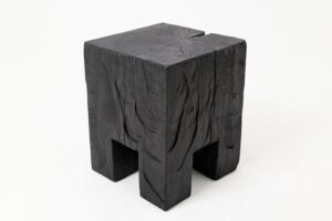 Sculptural Hardwood Side Table, Stool, Charred Wood, Hand-Carved, gallery view 9