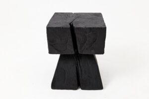Sculptural Hardwood Side Table, Stool, Charred Wood, Hand-Carved, gallery view 4