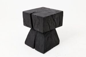 Sculptural Hardwood Side Table, Stool, Charred Wood, Hand-Carved, gallery view 5