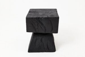 Sculptural Hardwood Side Table, Stool, Charred Wood, Hand-Carved, gallery view 6