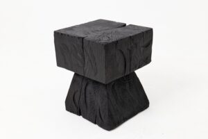 Sculptural Hardwood Side Table, Stool, Charred Wood, Hand-Carved, gallery view 8