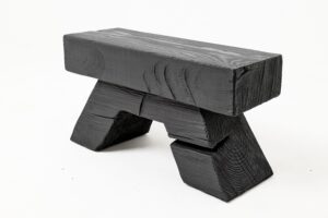 Sculptural Hardwood Stool, Side Table, Charred Wood, Hand-Carved, Logniture, main view