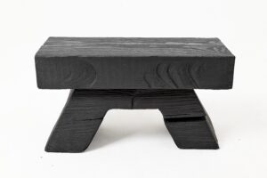 Sculptural Hardwood Stool, Side Table, Charred Wood, Hand-Carved, Logniture, gallery view 2