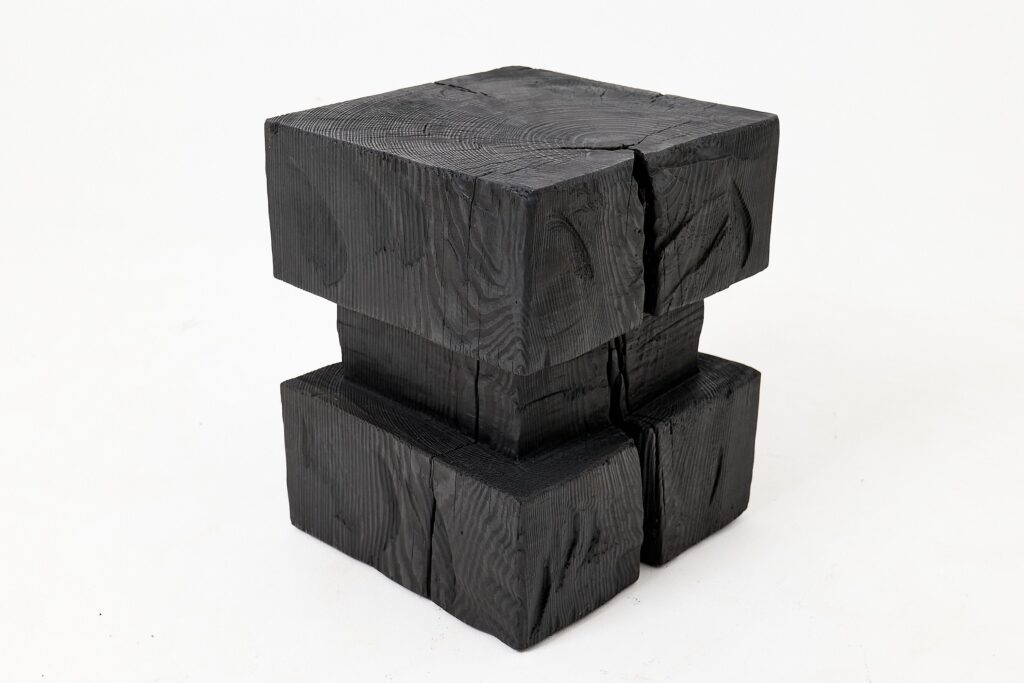 Ebonized Solid Wood Sculptural Stool / Side Table, Logniture