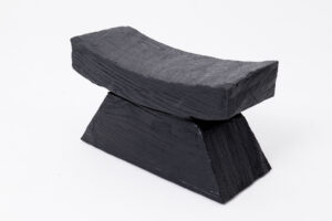 Brutalist Sculptural stool, burnt wood, oak, Logniture