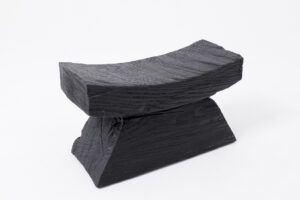 Brutalist Sculptural stool, burnt wood, oak, Logniture