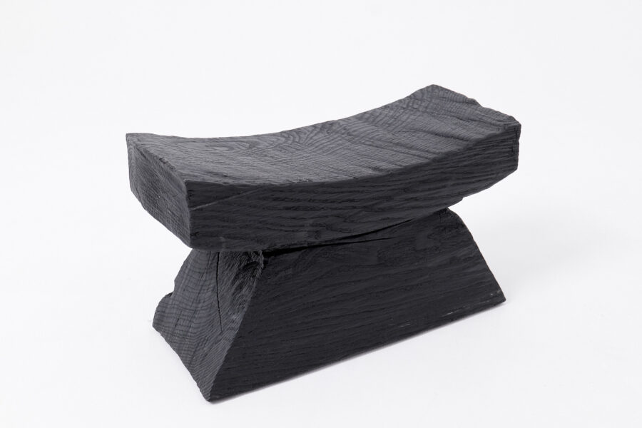 Brutalist Sculptural stool, burnt wood, oak, Logniture