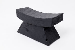 Brutalist Sculptural stool, burnt wood, oak, Logniture