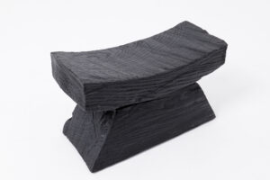Brutalist Sculptural stool, burnt wood, oak, Logniture